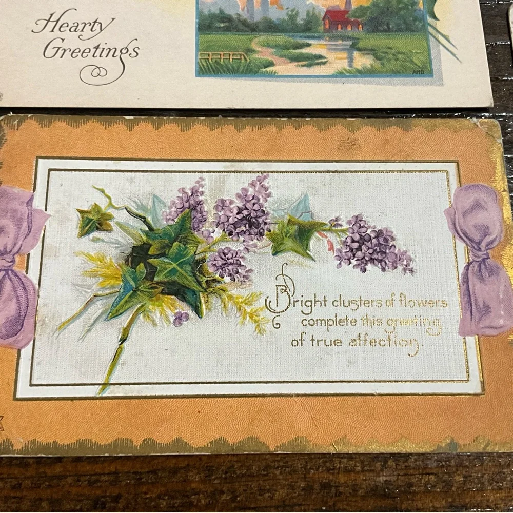 Antique Lot of 8 Assorted Purple Flower Postcards Best Wishes Greetings